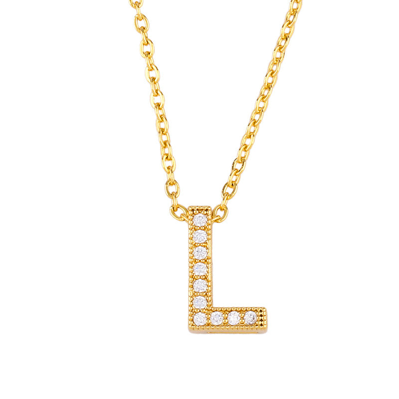 Wholesale 26 English Alphabets Gold-plated Necklaces with Diamonds